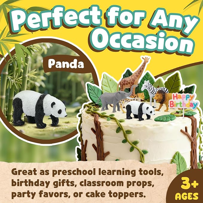 Safari Animal Figurines Set for Kids, 10 Piece Realistic Wild Zoo Animals Collection with Elephant, Lion, Tiger, Giraffe, Educational Toys for Toddlers Boys Girls