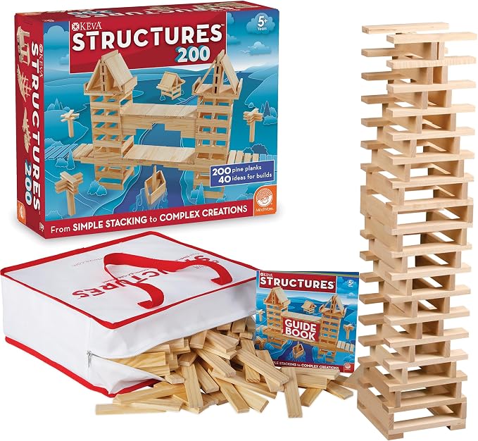 MindWare KEVA Structures 600 Planks - Free-Form 3D Building kit for Kids - Create Your own Architecture Designs with Simple Wood Blocks