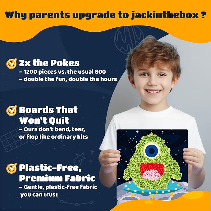 jackinthebox Poke Art Space Crafts Kits for Boys Kid, Activity Toy Ages 4-8 | 1200 fabric pieces, fun travel activities & kits, birthday gift for kids & toddler, age 4 5 6 7 8 year old, flower pressing