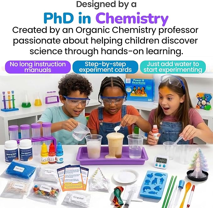 Science Experiment Kit for Kids Ages 8-12 Years - Chemistry Kit Designed By a PhD Chemist & Mom, 46 Hands-On STEM Educational Activities, Gifts for Boys & Girls