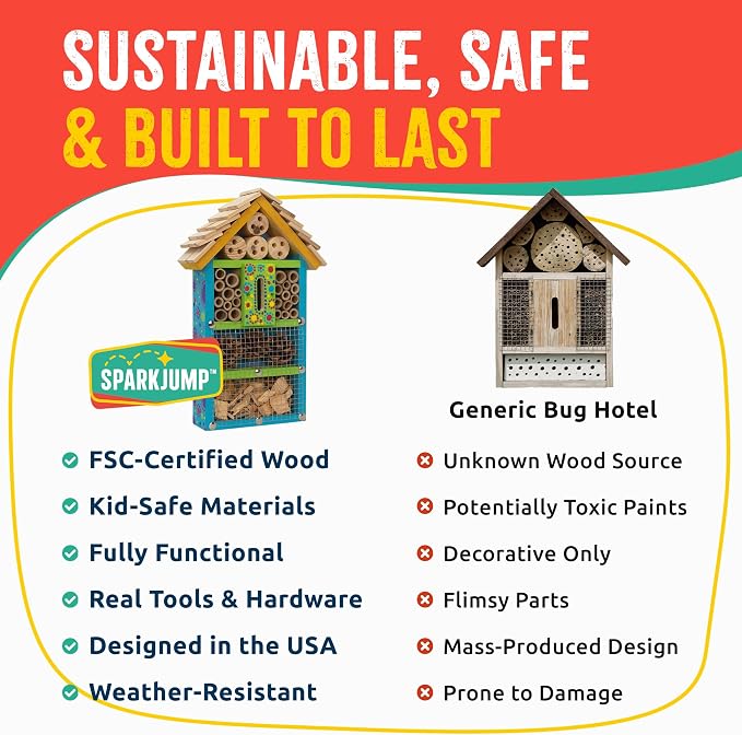Premium Bug Hotel Kit for Kids, Easy Wood Bug House Kits | Bug House for Kids with Tools, Paints & Glue, Insect Hotel Kit, Fun Wood Building Kits, Birthday Gifts for Girls and Boys