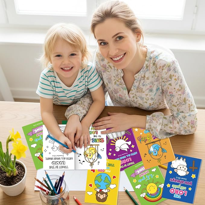 24Pcs Christian Bible Coloring Books - Religious Theme DIY Color-in Pages with Inspirational Words Scripture Drawing Holiday Activity Supplies for Sunday School Classroom Rewards Artwork Gift