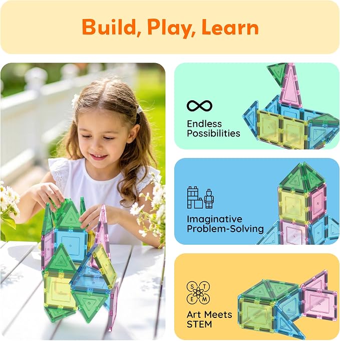 PicassoTiles Magnetic Tiles 20PC Construction Building Blocks Toy with Tin Storage Travel Case Creative Developmental Kids Learning Magnet Tile Education Cognitive Skill Toys Boys Girls Ages 3+ PT11