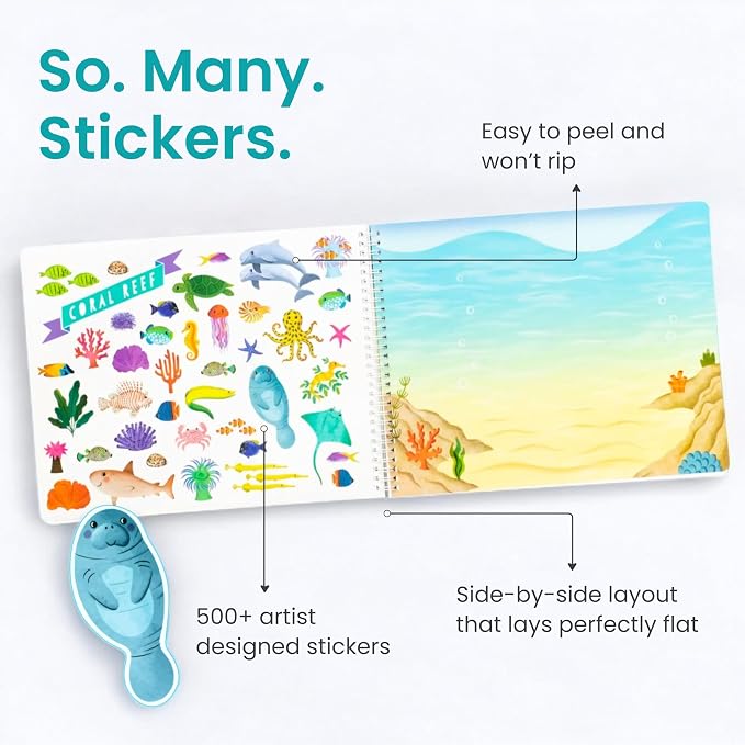 Cupkin Animal Habitats Coloring & Sticker Activity Book | 500+ Stickers | Spiral-bound kids craft format with 12 scenes, 12 art pages, side-by-side viewing, and an easy-peel design for ages 2–8