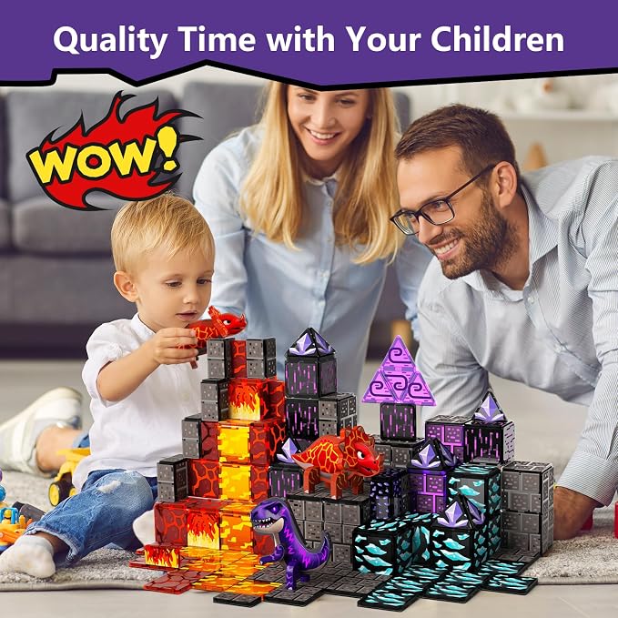 GobiDex Dinosaur Magnetic Tiles Set, Lava Cave Dinosaur Toys for Kids 3+ | Magnetic Blocks Building Set, STEM Construction Toys, Dinosaur World Adventure Playset with Lava Cave Scenes for Kids
