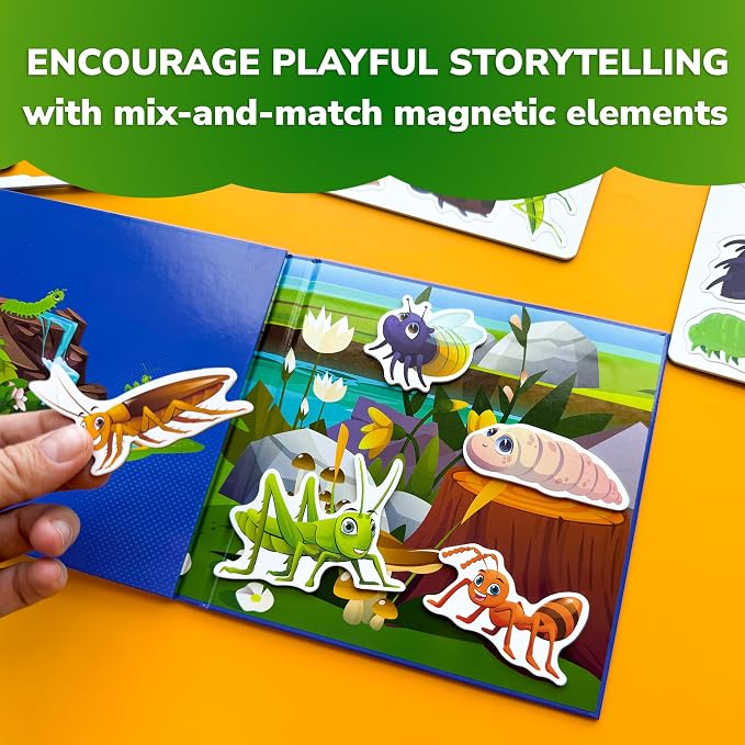 Travel Magnetic Puzzles for Toddlers 1-3 - 20+Pcs Toddler Puzzles Ages 2-4 | Bugs Magnet Puzzles with Extra-Long Play Book - Strong Magnets for Car Activities - Travel Toys for Kids Ages 3-5
