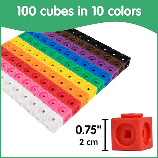 edxeducation Math Cubes, Set of 100 Counting Blocks, 5 Shapes and 10 Colors | Math Manipulatives for Preschool & Kindergarten