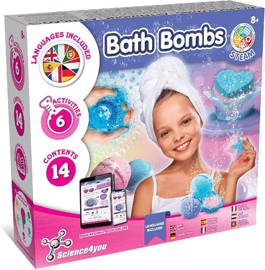 Science4you - Bath Bomb Making Kit for Kids +8 Years Old - Make Your Own Bath Bombs with 6 Science Experiments for Childrens - Educational Science Kits for Kids Age 8, Gift Set for Girls