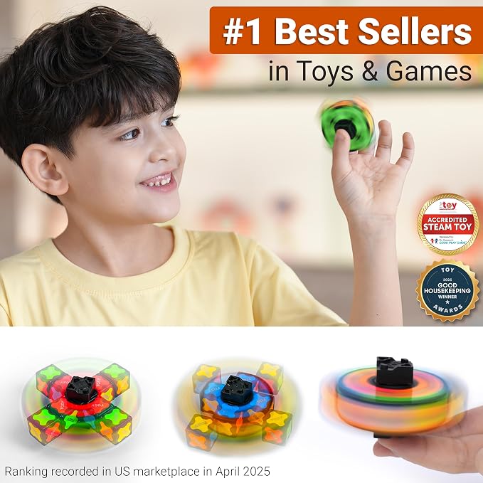 TOSY Magnet Fidget Spinner Mini - 8 Blocks, 3 in 1 Toy: Transformable Fidget Spinner, Infinity Cube, 2x2 Puzzle Cube, Stress Relief, STEM Magnet Tiles Birthday Gift for Kids/Boys/Girls/Adults, 4-Pack