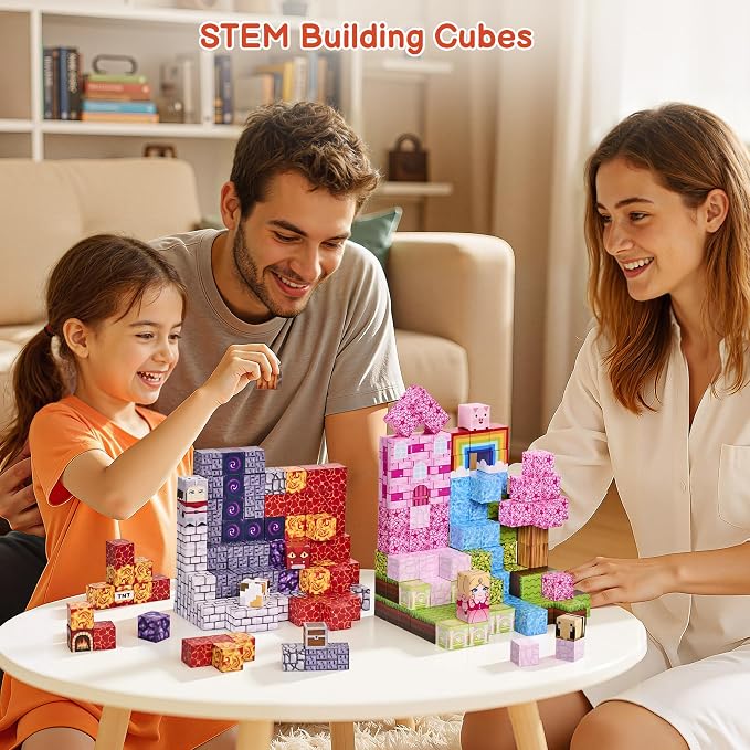 200PCS Magnetic Blocks, Magnetic Building Blocks Cubes Tiles for Kid | STEM Educational Stacking Magnets School Game Toys for Ages 3 4 5 6 7 8 9 10 11 Birthday Party Supplies Gift for Boy and Girl