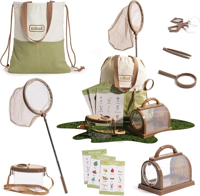 ROBUD Bug Catcher for Kids, Bug Catcher Kit with Bag Kit, Outdoor Exploration Set for Camping, Montessroi Toy for Kids Coming Closer to Nature，WRP07