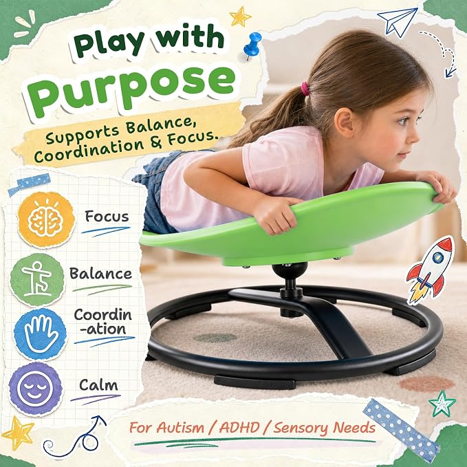 Pterying 21" L × 19" W Large Size Spinning Chair for Autistic Kids, Ages 3+ | Autism Sensory Products, Sensory Toys Gifts for Kids with Autism & ADHD, Training Body Coordination, Light Green