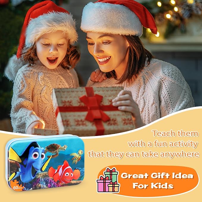 LELEMON Ocean Puzzles for Kids Ages 4-6,Underwater World 60 Piece Puzzles for Kids Ages 4-8,Children Jigsaw Puzzles in a Metal Box,Educational Learning Puzzle Toys for Girls and Boys | Ocean Children Jigsaw Puzzles for Kids Ages 3-5 Kids Puzzles,Educat...