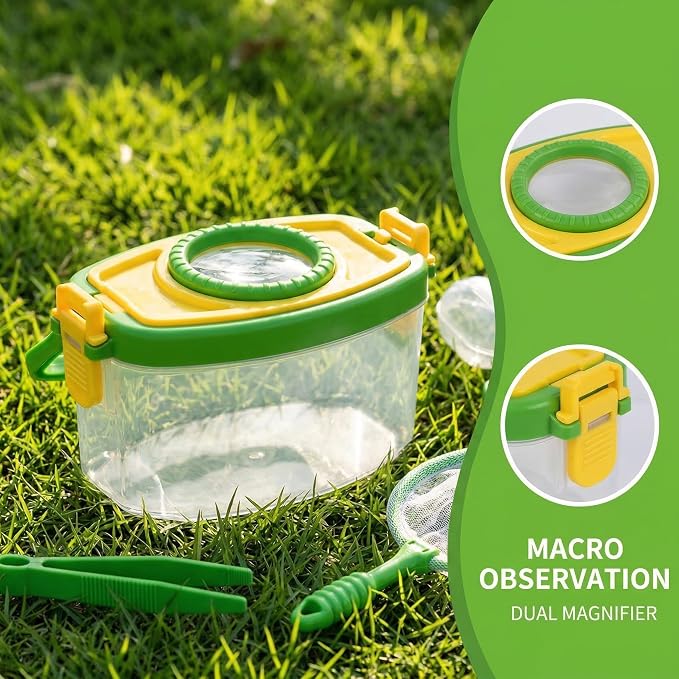 Bug Catcher Kit 6 Pcs - Insect Catching Set with Net, Bug Box, Magnifier & Tweezers - Outdoor Explorer Toy for Kids Age 3-12(Green 6 Pcs)
