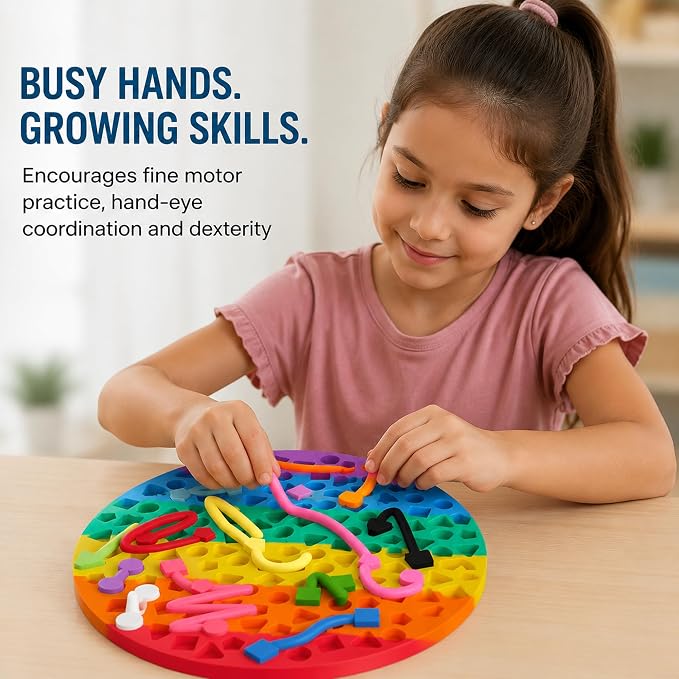 2 Pack Sensory Activity Board, Stress Relief Silicone Quiet Toddler Sensory Toy, Silicone Sensory Activity Board, ADHD & Autism Sensory Toys for Kids & Adults |with a Travel Bag & 24 Strin(C)