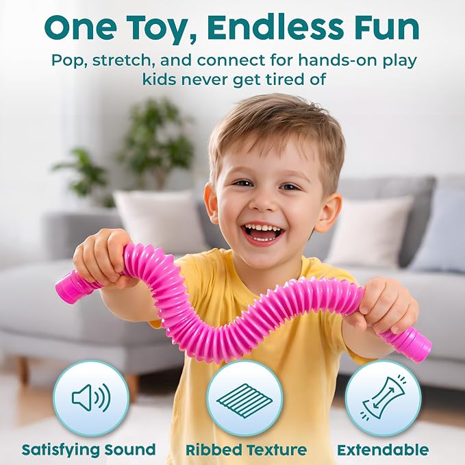 BUNMO Pop Tubes - Sensory Toys - Fidget Toys - Imaginative Play & Stimulating Creative Learning - Hours of Fun for Kids - Tons of Ways to Play - Non-Mouthable Toy 3+ - 8 Pack Large