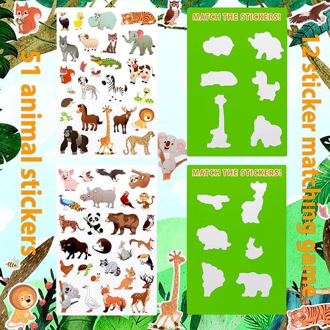 Jelly Sticker Books for Toddlers 2-4 Years, Reusable Sticker Book for Kids 1-3, Toddler Easter Basket Stuffers＆Travel Essentials Animals Stickers for Kids Toddler Plane Activities (Animals)