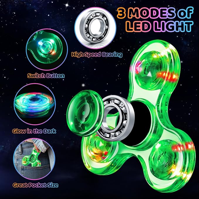 Fidget Spinner 2 Pack, Light up Sensory Fidget Toys Adults Kids Autism ADHD | Kids Travel Toys Anxiety Stress Relief Teen Boy Gifts, Classroom Prizes Glow Birthday Party Graduation Gift Stocking Stuffers
