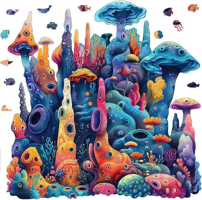 Qiuenisray Wooden Puzzles for Adults 500 Pieces, Coral Ocean Jigsaw Puzzles | FSC Certified Wood Puzzle, Wall Decor, Unique Shape Puzzle Piece, Creative Gift for Family Game 16.6x16.9 in