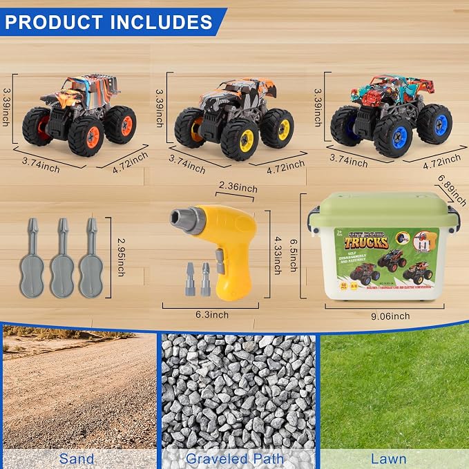 Take Apart Monster Truck STEM Toys for 3-8 Year Old Boys Girls,Educational Building Toys with Electric Drill & Storage Box Gift Birthday Christmas for Boys Girls Kids Toddlers