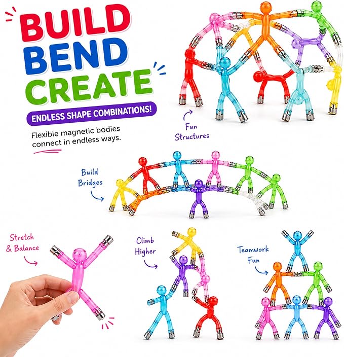 Travel Toys for Kids Ages 3-8, 10 PCS Magnetic Men Figures, Airplane Toy, Road Trip Activities, Sensory Fidget Toys, STEM Building Set, Quiet Screen-Free Toy for Car, Restaurant & Classroom
