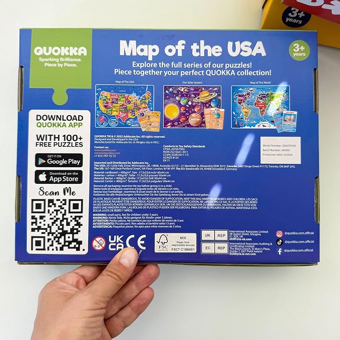 United States Puzzles for Kids Ages 8-10 - Jigsaw Kids Puzzles Ages 6-8 | 70 Pcs Jigsaw Floor USA Map Puzzle - 50 Cards with 400+ USA Facts - US State and Capitals Educational Gift for Children 4-8
