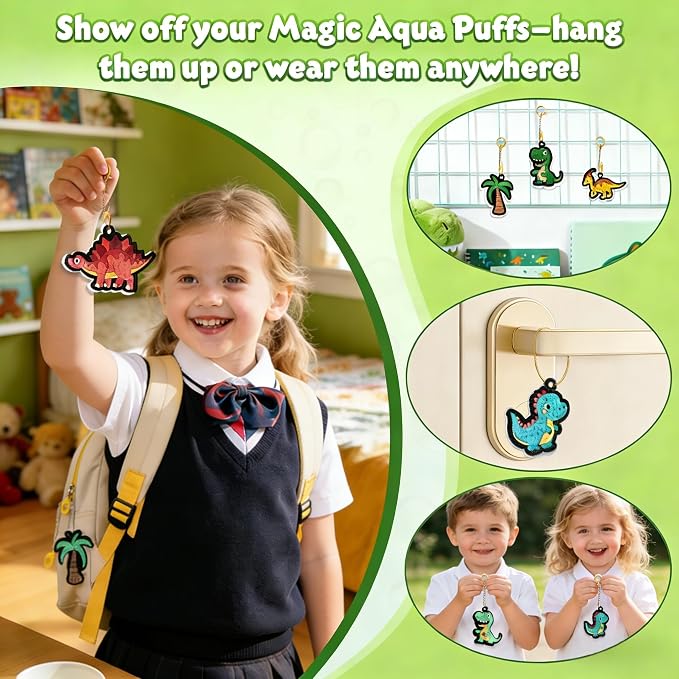 Richgv Magic Aqua Puffs, 3D Art Kit, Dinosaur, Mess-Free Paint by Number Craft for Kids, DIY Color & Inflate Activity, Travel & Creative Gift for Girls & Boys Ages 4, 5, 6, 7, 8, 9, 10