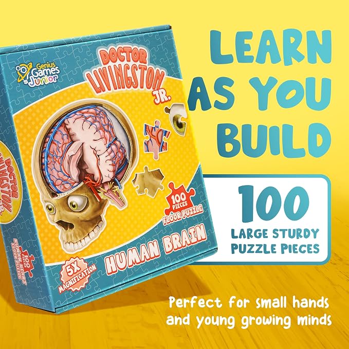 Human Brain Floor Puzzle - Doctor Livingston Jr Anatomy Model - 100 Piece Jigsaw Puzzle - Kids Puzzle and STEM Game About Brain - Medically Accurate Science Toys for Kids, Toddlers, Teens