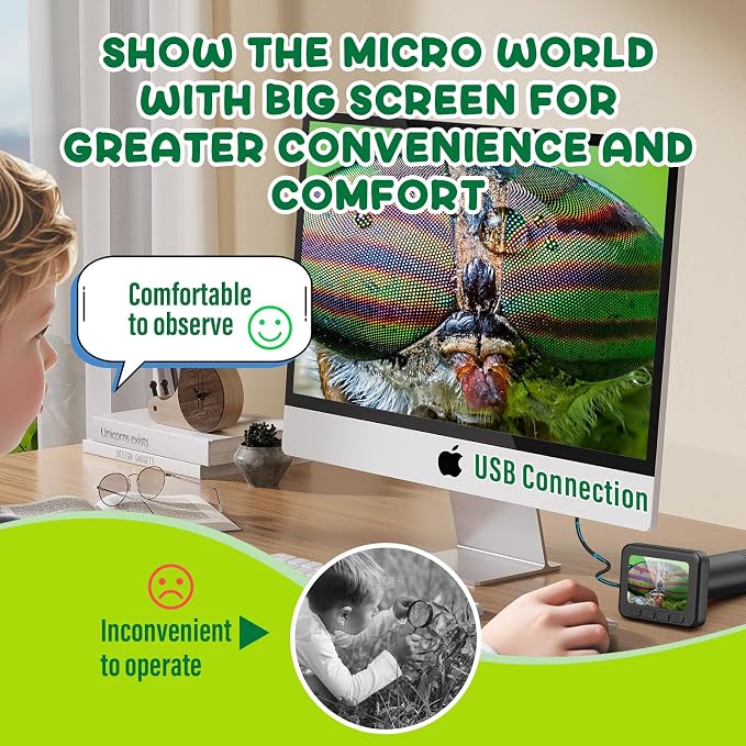 IMICHI Microscope for Kids 50X-1000X Magnification- 2 inch IPS HD Screen, 32GB storage Card, 1080P Video, 2-Hour Battery Life, Easy Carry, Slides Included - Perfect Science Kit Gift for Kids Ages 8-12