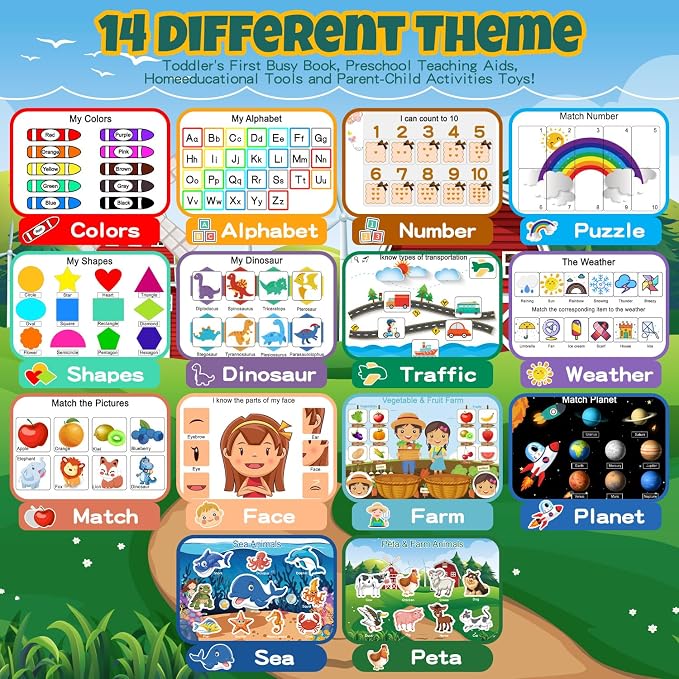 Montessori Busy Book for Toddlers Ages 3-6 | Preassembled Sensory Toy for Autism & Fine Motor Skills | Preschool Learning Activities Binder | Homeschool Supplies | Gift for 3+ Year Old Boys Girls