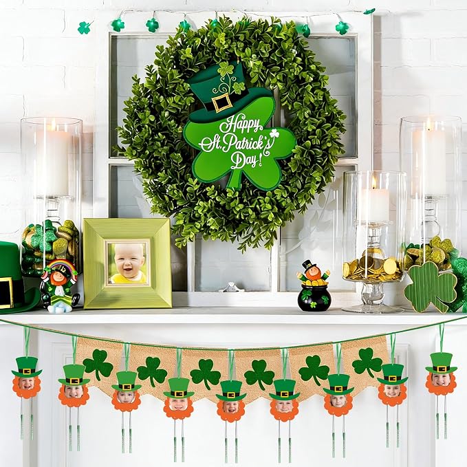 Fennoral 24 Pack St Patrick's Picture Frame Wind Chime Craft Kit for Kids Make You Own Patrick's Day Craft Kit Wooden DIY Coloring Art and Craft for Irish Classroom Art Activity Patrick's Decoration