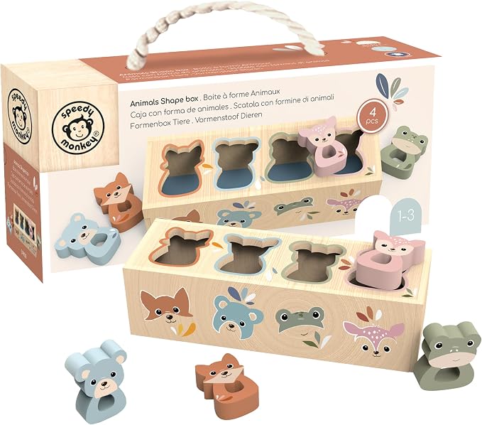 Wooden Animal Shape Box for Toddlers 12m+ Shape Sorter Toy | wooden animal shapes, shape sorter toys for toddlers, color recognition, cognitive play, fine motor skill, preschool learning
