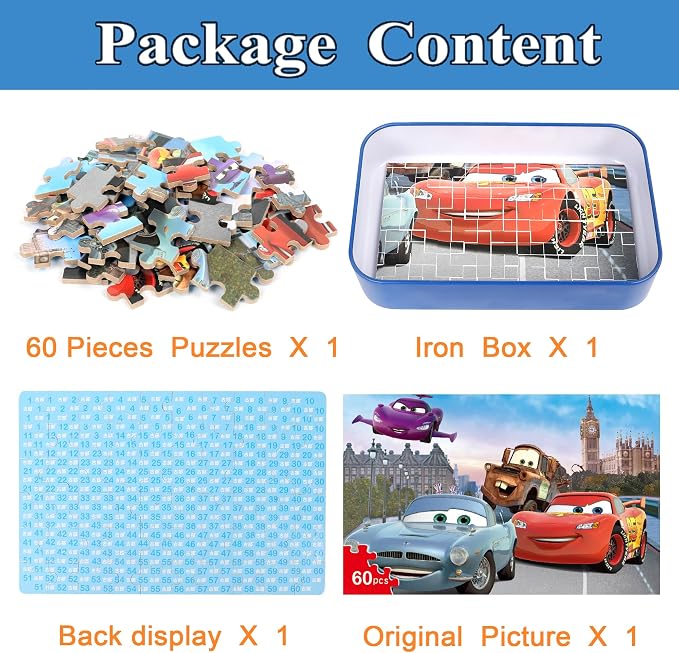 Puzzles for Kids Ages 4-8 60 Pieces Jigsaw Puzzles for Boys and Girls | Educational Learning Puzzles in Metal Box
