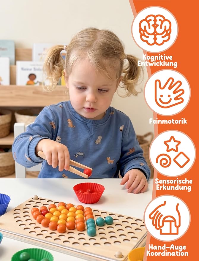 Montessori Sorting and Stacking Toys, Sensory Fine Motor Skills Toy with Color Sorting Balls, Counting & Matching Game, Preschool Learning Educational Toy, Toddler Gift Age 3+