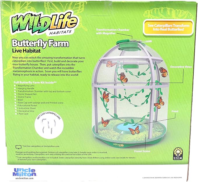 Uncle Milton Butterfly Farm Live Habitat - Observe Caterpillars Transform Into Butterflies, STEM Toy, Great Gifts for Boys & Girls Ages 6+