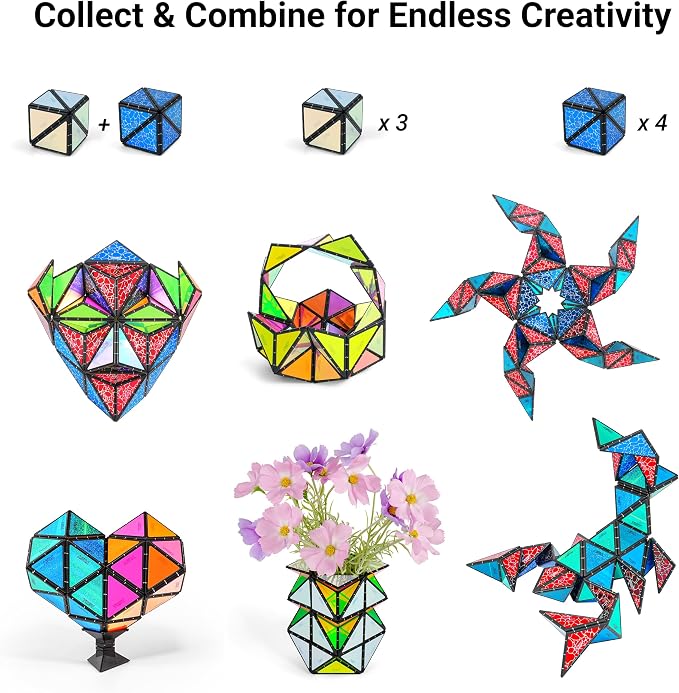 TOSY Magnet Pyramid - 1 Fidget Cube Transforms into 1 Billion Shapes, 243 Rare Earth Magnets, Glowing, Holographic Design, Spinner Accessory, Gift for Christmas Birthday (Set of 1 Stone 1 Glow)