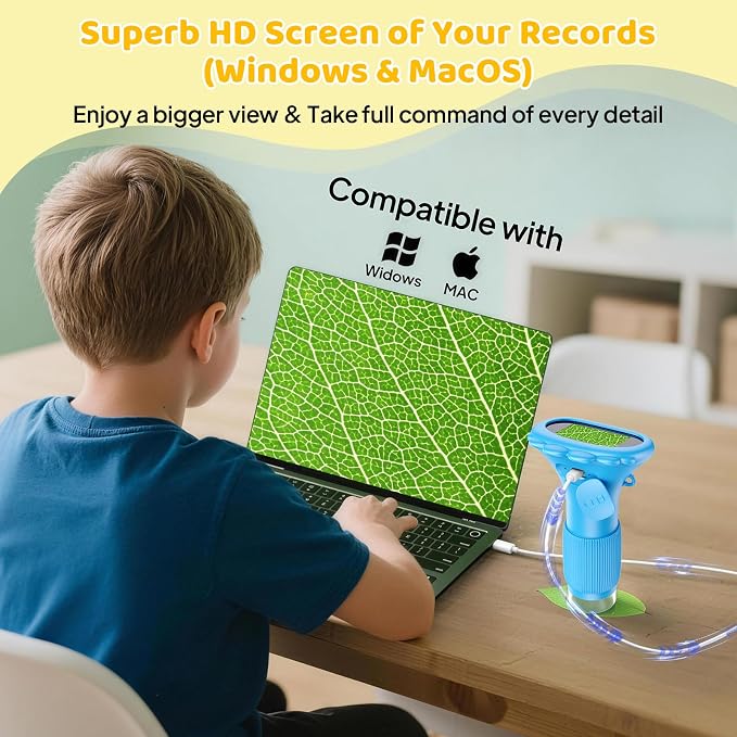 Kids Microscope, Pocket Portable Microscope for Kids with 2'' Inch Screen - Powerful Handheld Microscopes Bug Microscope with Light, 2026 Best Easter Birthday Gifts for Age 3-12 Boys - Blue | handheld bugs magnifier, record photos & videos, rechargeabl...