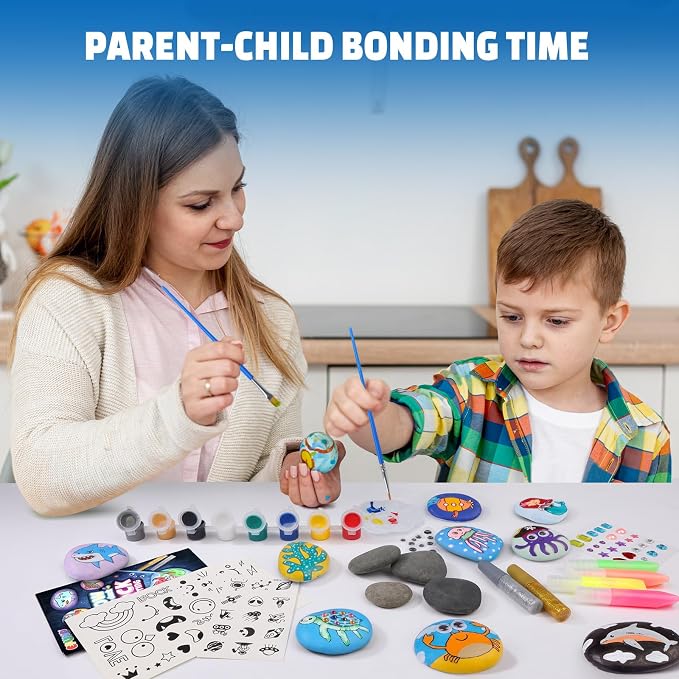 EPUMP Rock Painting Kit for Kids - Glow in The Dark Arts and Crafts Supplies Kits for Girls Boys - Kids Activities Creative Art Set Birthday Gifts DIY Paint Toys for Age 6 7 8 9 10 11 12 Years Old