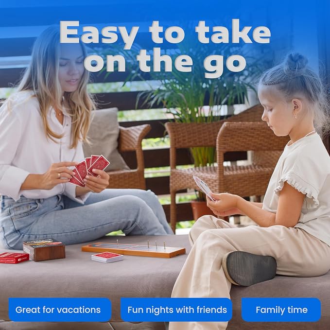 Cribbage Board Game Set with Storage - Classic Game Travel Cribbage Board with Wooden Card Storage for Adults & Kids - Ideal for Game Night