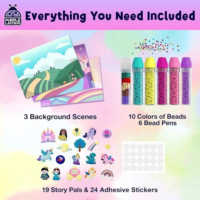 Unicorn Princess BeadStories - Magical Beads Painting Kit For Kids, Bead Mosaic Art Birthday Gift For Girls Ages 4 5 6 7 8-12 Years Old, Fun Craft Activity Kit, Summer Activities for Kids
