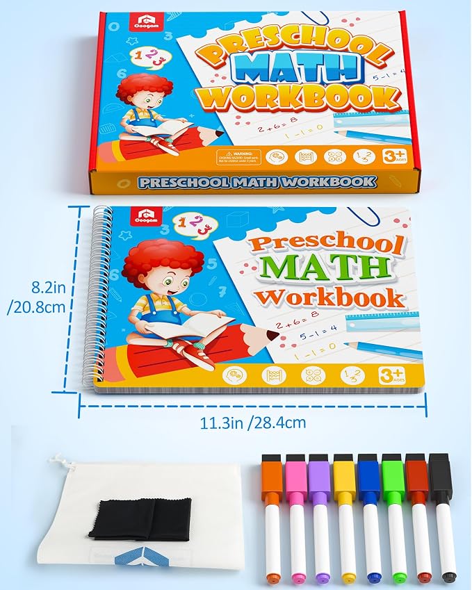 Coogam Math Learning Game for Kids Age 3-8, Number Tracing Handwriting Practice Workbook, Math Addition and Subtraction, Montessori Educational Preschool Learning Activities Gift Toy