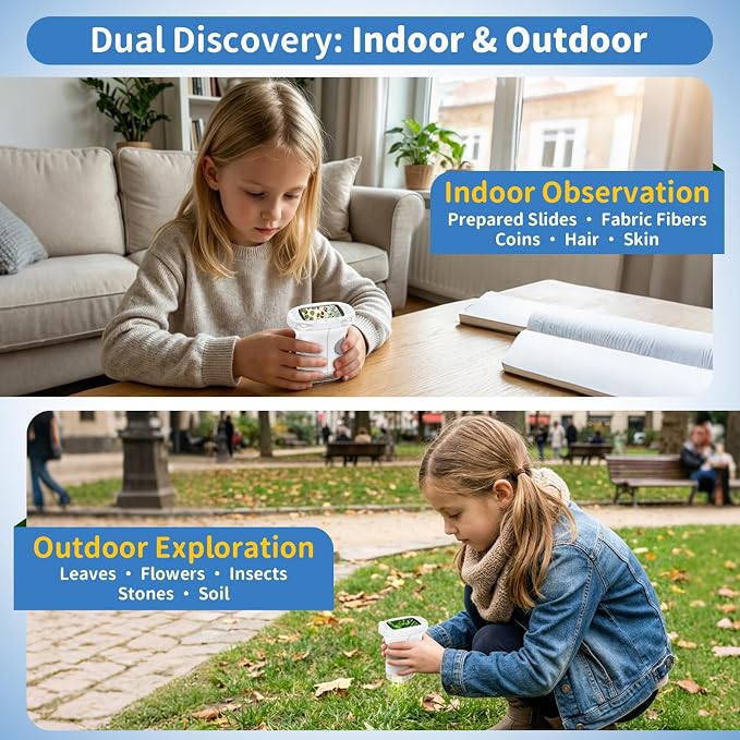 Kids Handheld Digital Microscope 1000X: Science Gift Kit STEM Toy Ages 5-13 | 8GB SD Card for Photo/video, Rechargeable, 2.4" Screen, 8 LEDs, Portable Magnifying Glass Pocket Miniscope for Girls Boys