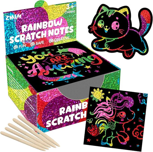 ZMLM 165 Pcs Rainbow Scratch Paper Art Notes - Crafts for Kids Ages 4-8 | Mess Free Classroom Prizes,1st 2nd 3rd Grade School Activity Bulk, Back to School Gifts for Students from Teacher