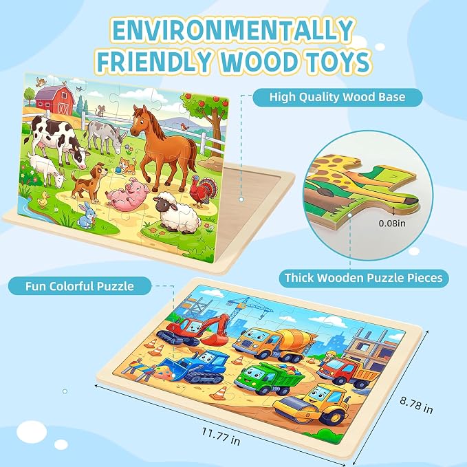 Puzzles for Kids Ages 4-6, 6-Pack 30-Piece Wooden Kids Puzzles | Discovery World Themes | Educational Puzzles for Kids Ages 3-5, Age-Appropriate Learning Toys, Ages 3+