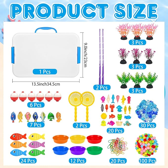 Cinrobiye 233 Pcs Fishing Theme Bin Fillers Set with Storage Box, Ocean Fish Activity Materials, Tropical Fish Cards and Accessories for Classroom Activities, Home Projects and Theme Displays