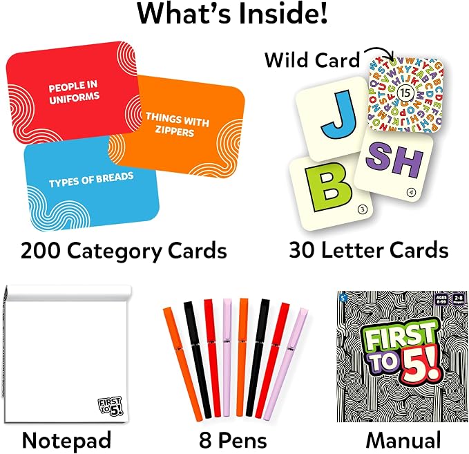 Skillmatics First to 5 – Board & Card Category Game with a Twist | Perfect for Parties, Family, Game Night, Quick Thinking, Gifts for Kids, Teens & Adults, Ages 8, 9, 10 & Up, 2–8 Players
