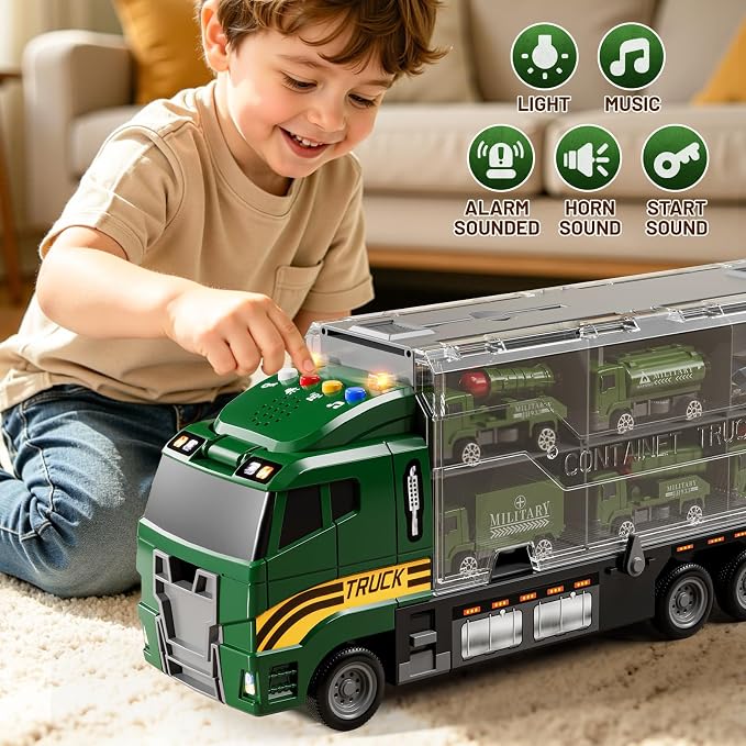 Carrier Truck Toddlers Toys for 3 4 5 6 7 Years Old Boys, Toy Truck Transport Car & Die-Cast Car and Play Mat, Military Toys Birthday Gifts for Kids 3 4 5 6 7 8+ Years Old Boys Girls