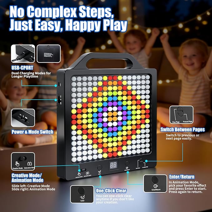 Konijiwa Sensory Toys for Kids with Autism | Light-Up STEM Toy | Screen-Free Travel Toy | No Pegs Choking Hazard, for Autistic, ADHD, CVI, Boys, Girls, Toddlers, Birthday, Gift, Ages 3+ (256 Buttons)