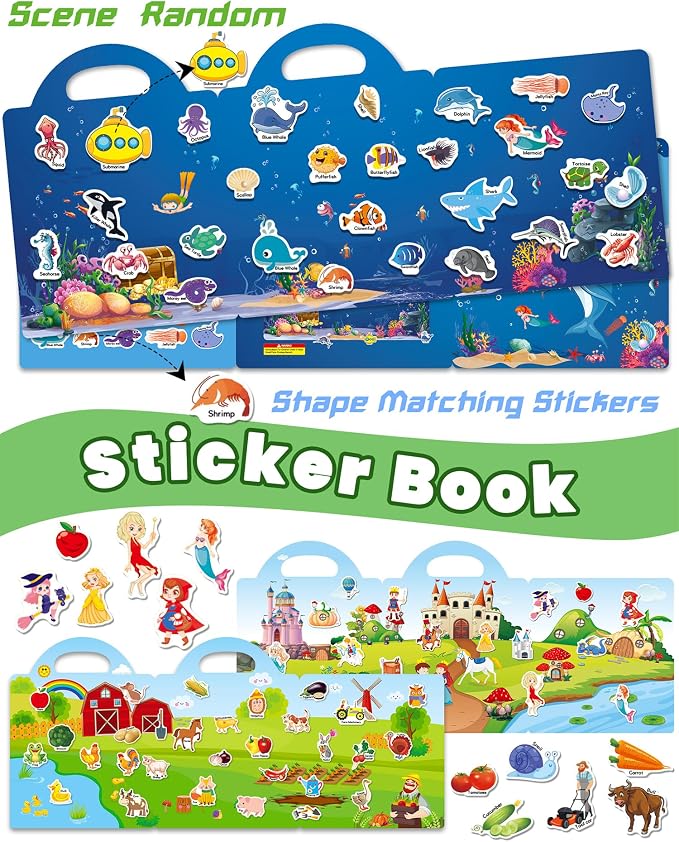 Walenced Reusable Sticker Book for Toddlers, Stickers for Kids, Toddler Toy | Toddler Craft Activities, Toddler Travel Toys, Boy Girl Birthday Gifts, Airplane Travel & Road Trip Essentials Kids
