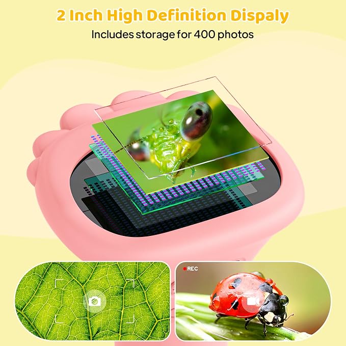 Kids Magnifying Glass, 2.0 Inch Digital Screen Mini Pocket Microscope for Bug - 200x Zoom Handheld Microscope with Adjustable Lights, Edu Birthday Gifts for Age 3-12 Girls